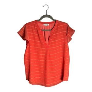 Calvin Klein Orange V Neck Blouse With Flutter Sleeves Size Large